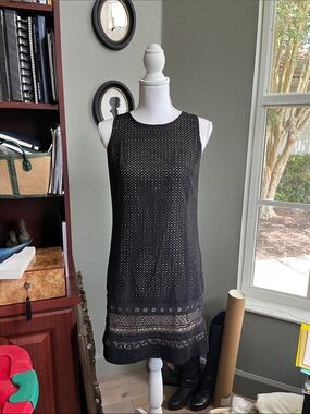LOFT Black Eyelet Shift Dress with Lace Trim